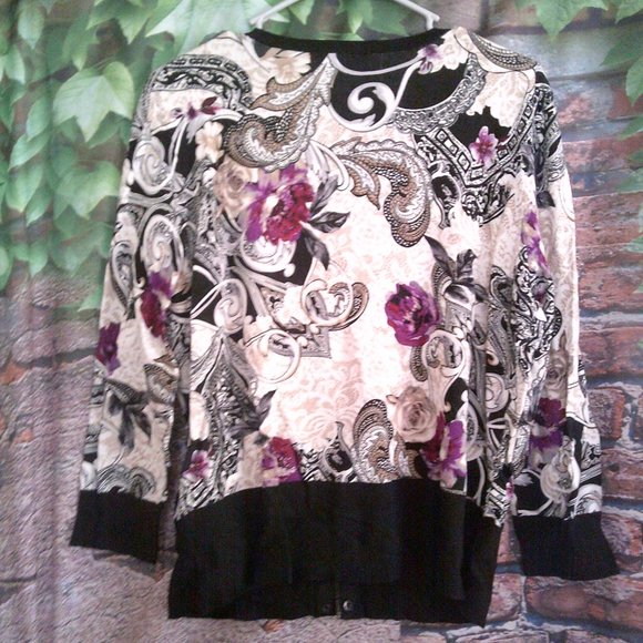 Mixed Print Snap Button Down Cardigan - Picture 3 of 5